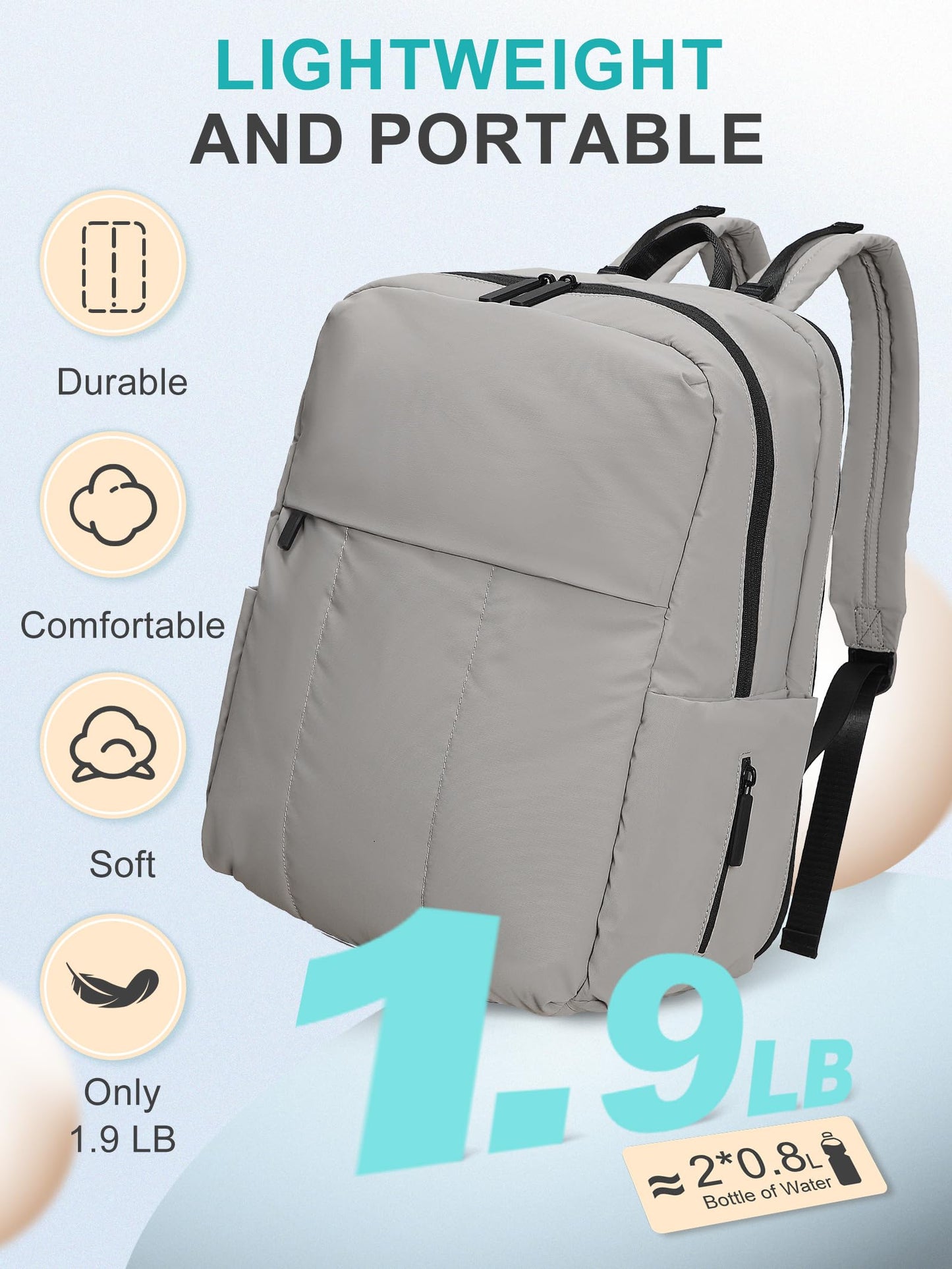 MOMINSIDE Diaper Bag Backpack - Large Puffer Diaper Bag - Neoprene Diaper Bag Quilted Baby Bag, Large Changing Pad, 15 Pockets, Lightweight, Grey