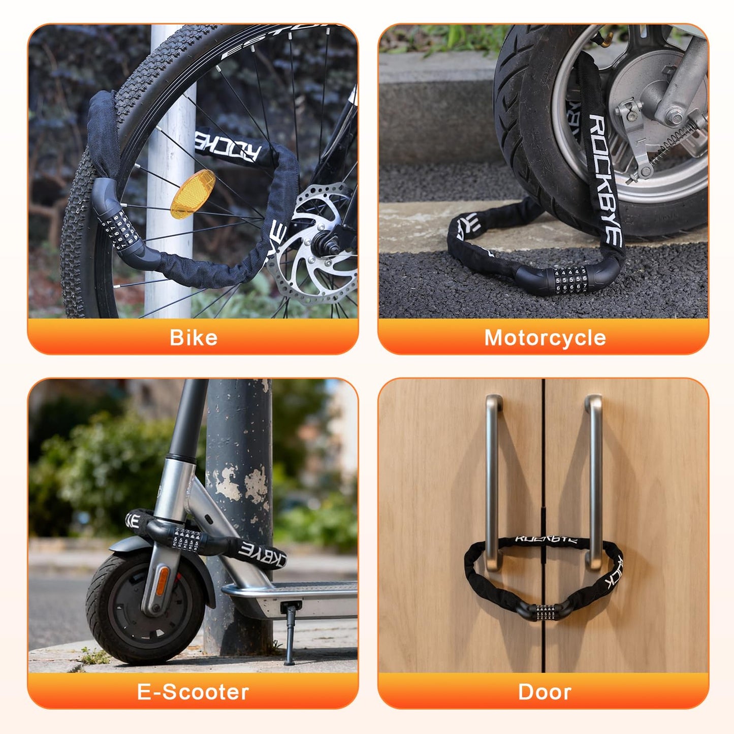 Heavy Duty Bike Chain Lock, 5 Digit Combination Resettable Bike Lock, Anti-Theft Hardened Steel Chain Bicycle Locks Keyless 3.2Ft Long 6mm/0.24" Thick for Bikes, E-Bike, Motorcycle, Motorbike