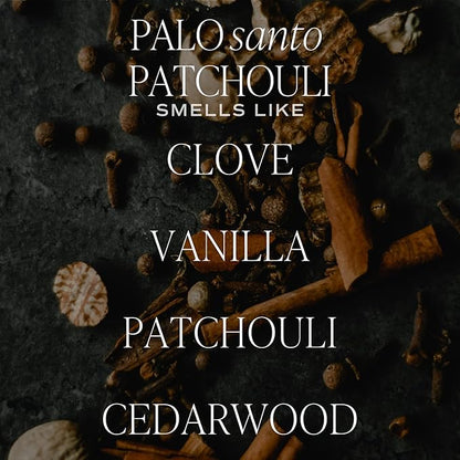 Sweet Water Decor Palo Santo Patchouli Candle - Soy Clove, Vanilla, Cedarwood, Patchouli Scented Spa Candle for Home - 11oz White Jar with Wood Lid, 50+ Hour Burn Time, Made in The USA