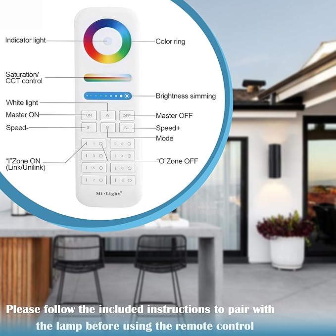 Exterior Double Up Down Outdoor Wall Lights, Mi.Light Remote Control RGB Color Changing 1200lm Warm White 3000k RGB+CCT Cylinder Outdoor Wall Light, Smart LED Exterior Lighting (4 Pack)