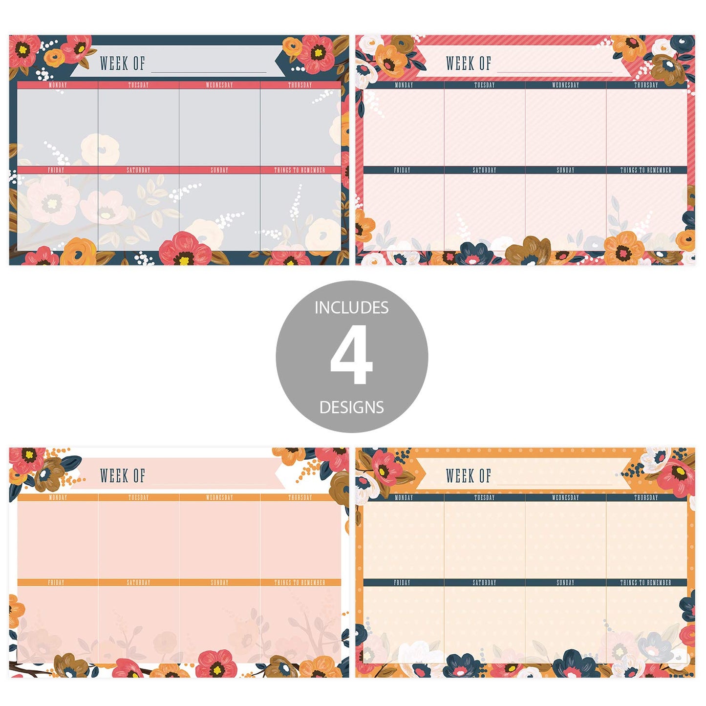 Modern Floral Sticky Note Weekly Calendar / 16.25" x 11" Repositionable Fill-in Planner/Large Weekly Undated Wall Calendar