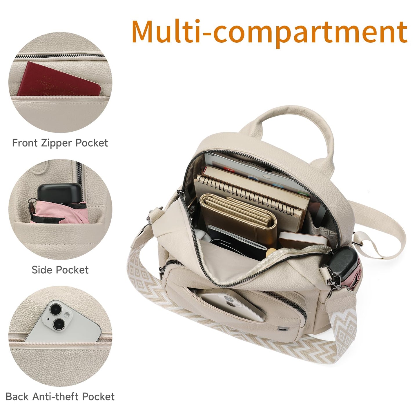 GAEKEAO Mini Backpack for Women Fahsion Vegan Leather Backpack Lightweight Ladies Shoulder Bag Small Travel Purses Daily