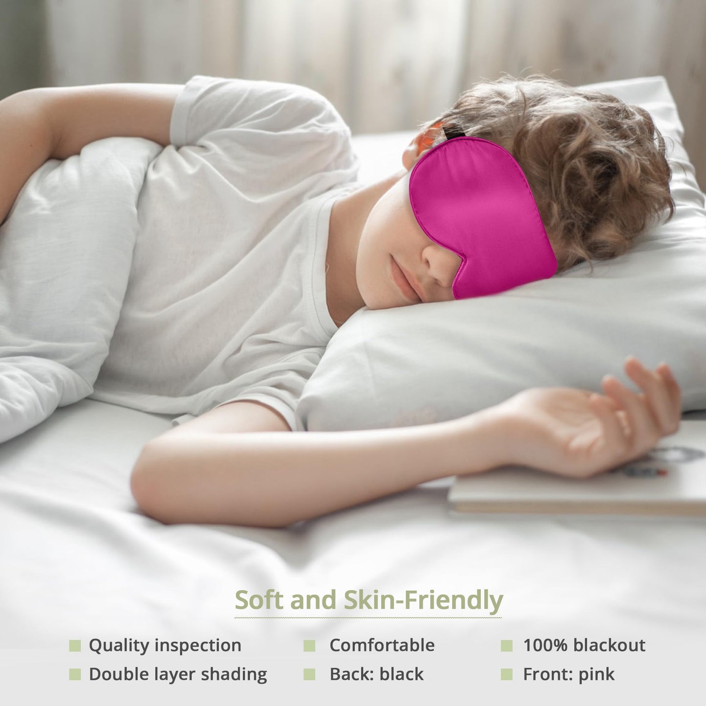 Kids Sleep Mask Eye Cover, 100% Real Natural Pure Silk Eye Mask with Adjustable Strap, Blindfold Kids Eye Mask for Sleeping, Eye Shade for Boys Girls and Adult, Pressure-Free Comfort (Black)