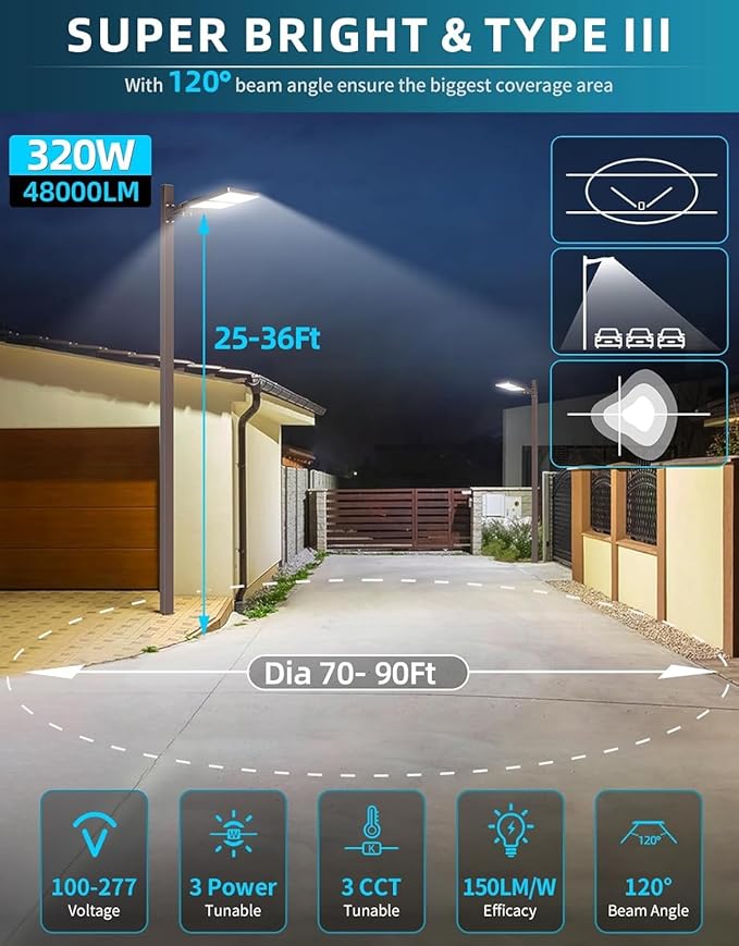 4PCS LED Parking Lot Lights 320W 250W 200W, LED Shoebox Light 5700K 5000K 4500K Arm&Slip Fitter Mount, DLC Listed Outdoor Pole Light with Photocell, IP65 Commercial Street Area Flood Lighting 100-277V
