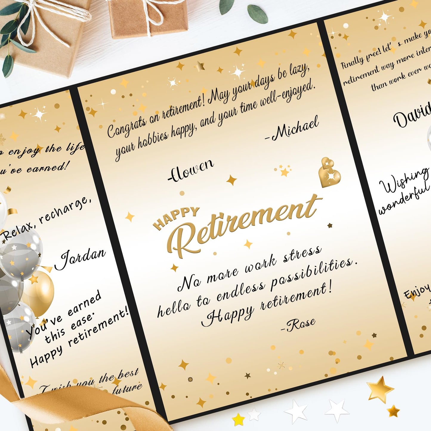 Retirement Party Decorations Black Gold Retirement Alternative Signature Guest Book to Sign, Large Retird Card for Men Women, Happy Retirement Gifts Signing Card Board for Farewell Party Supplies