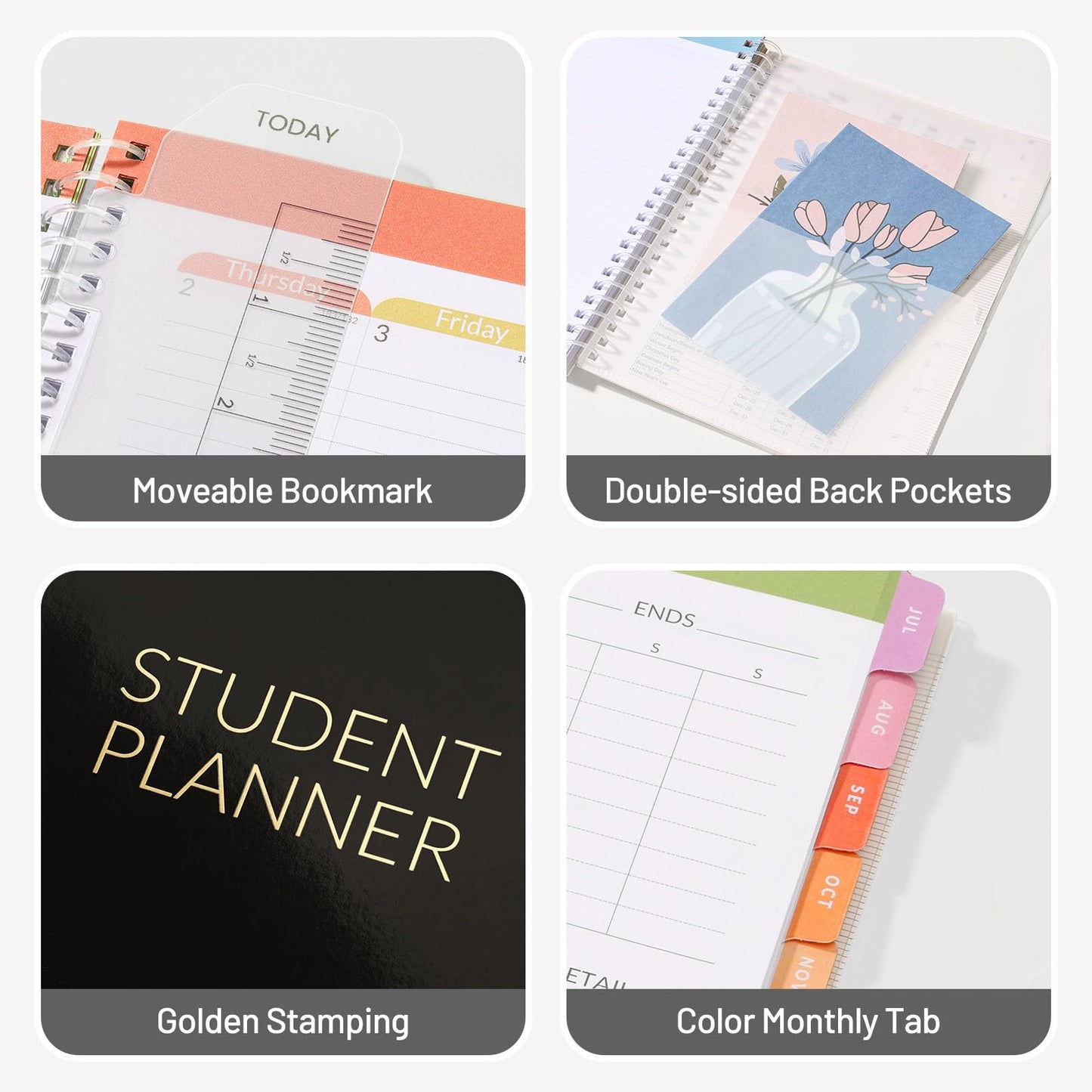 Student Planner 2026-2027, SUNEE Academic Weekly & Monthly Plan Book, Jul. 2026 - Jun. 2027, 6.5"×8.3" Middle & High School Planner, Lesson Plan Book with Week's Goals, Bookmark, Monthly Tabs, Black