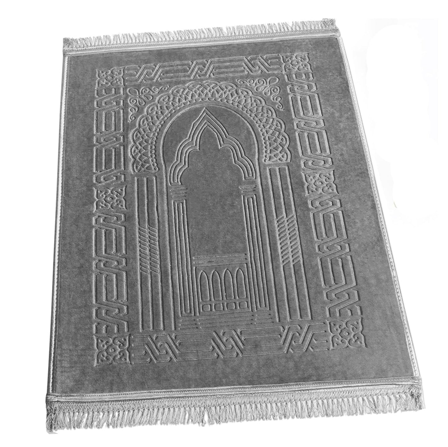 JE JOUE Luxury Islamic Prayer Mat with Tasbih Beads - Extra Thick Large Padded Sajadah for Men, Women & Kids, Soft Non-Slip Muslim Prayer Rug for Eid, Ramadan, Travel(31 "x 47",Grey)