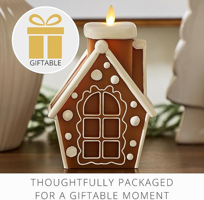 Luminara Flickering Flameless Candle 4.5" x 6.7", Battery Operated Timer Function, Remote Ready (Sold Separately), Gingerbread House Moving Flame LED Light Figural Candle for Christmas Holiday Display