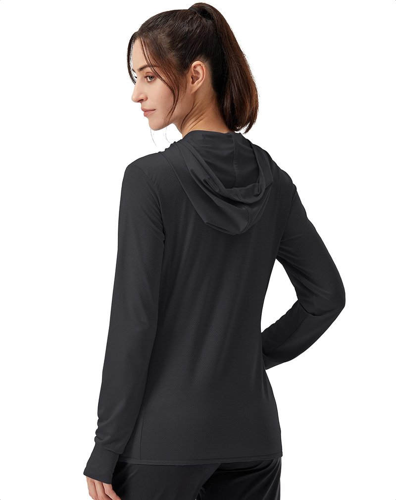 Soothfeel Women's UPF 50+ Sun Protection Hoodie Jacket Lightweight Long Sleeve Sun Shirt for Women with Pocket Hiking Outdoor A-Black