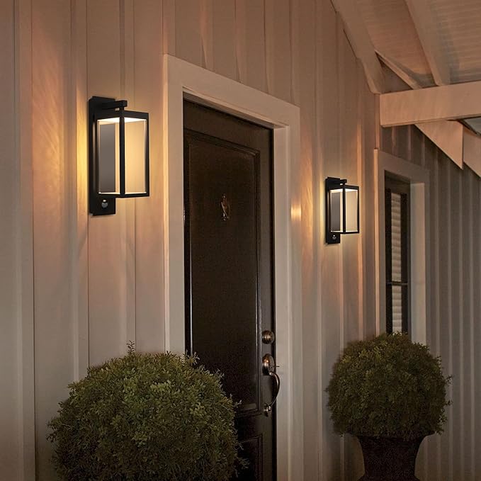 Lustrlach 2 Pack Outdoor Motion Sensor Wall Lights for House,15in LED Exterior Modern Porch Light Fixture Black with Clear Glass IP54 Waterproof for Outside Garden Front Door Patio,750Lumen,13W