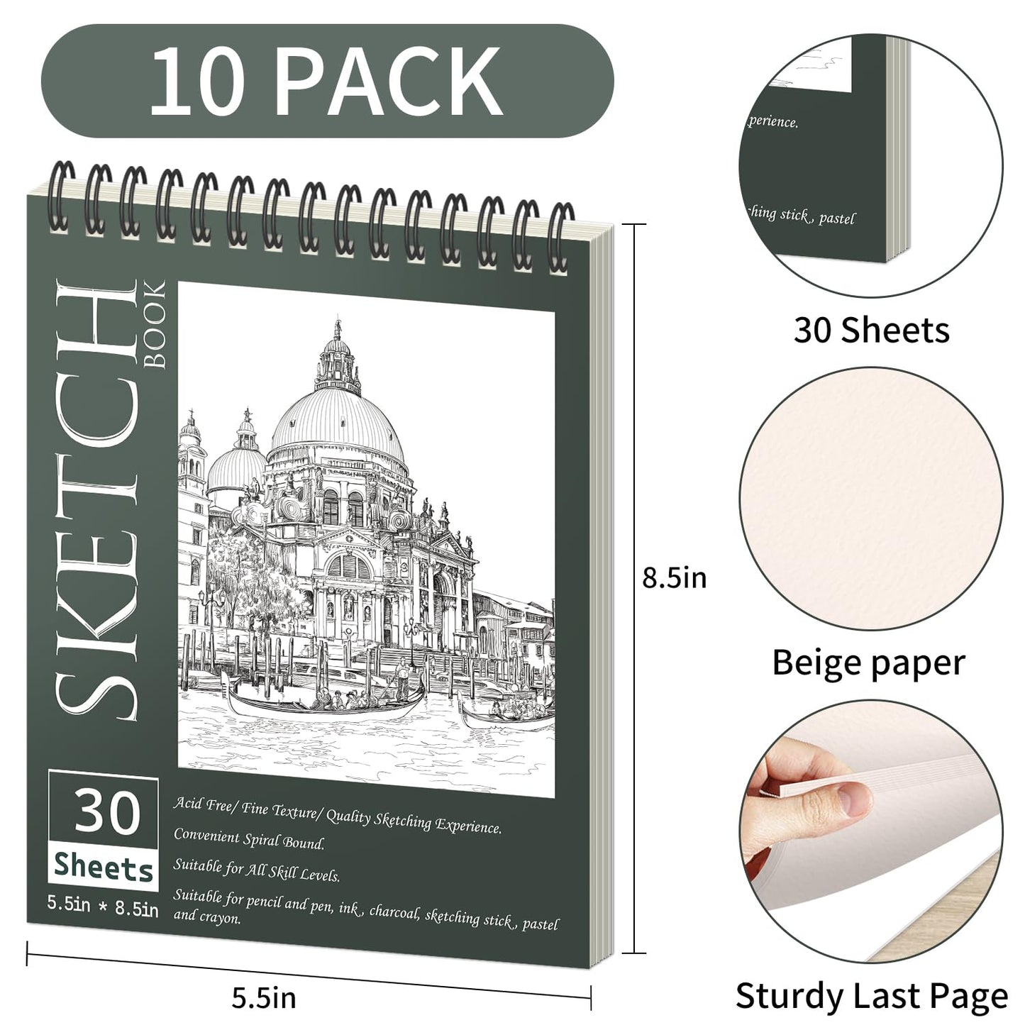 OSIMIG 10 Pack 5.5" * 8.5" Sketch Books, 300 Sheet Drawing Paper, Mini Sketchbook for Kids, Drawing Pad, Top Spiral Bound Sketch Pad for Beginger, Adult Art Supplies