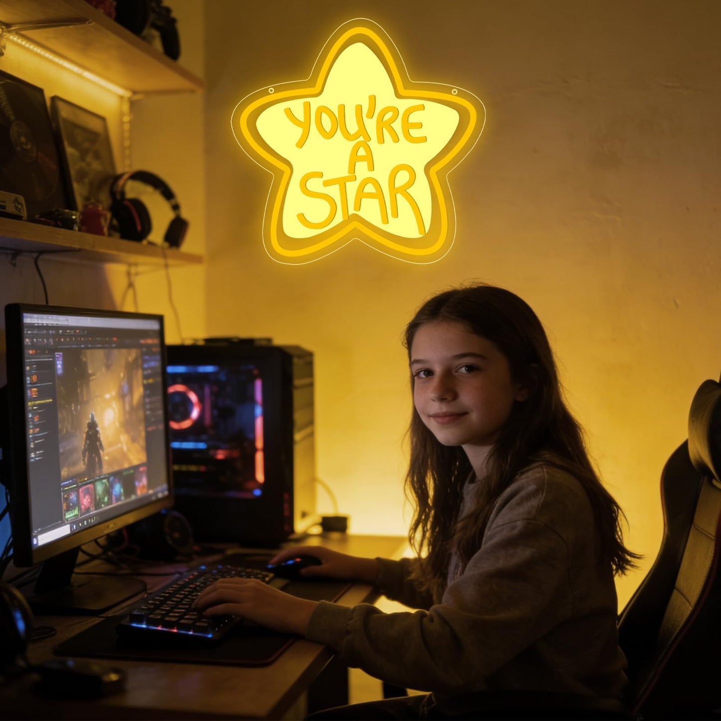 You're A Star Neon Sign,Star Dimmable LED Light Signs for Wall Art Decor,Inspirational Backdrop for Bedroom Club Party Kids' Rooms Classrooms,Gift for Women Man Teen USB Powered（13.8"*11.6"）