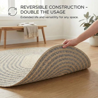 Cotton Braided Rug - 3' X 5' Beige and Charcoal Oval Woven Farmhouse Rug for Kitchen - Braided Minimalist Rugs for Entryway - Rustic Primitive Rugs for Bedside