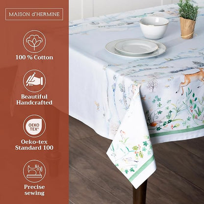 Maison d' Hermine Table Cloth Rectangle Table 100% Cotton 70 x 120 Inches Fall Tablecloth Reusable Everyday Use for Thanksgiving Christmas Decorations Dining Farmhouse Party (Snowy World)