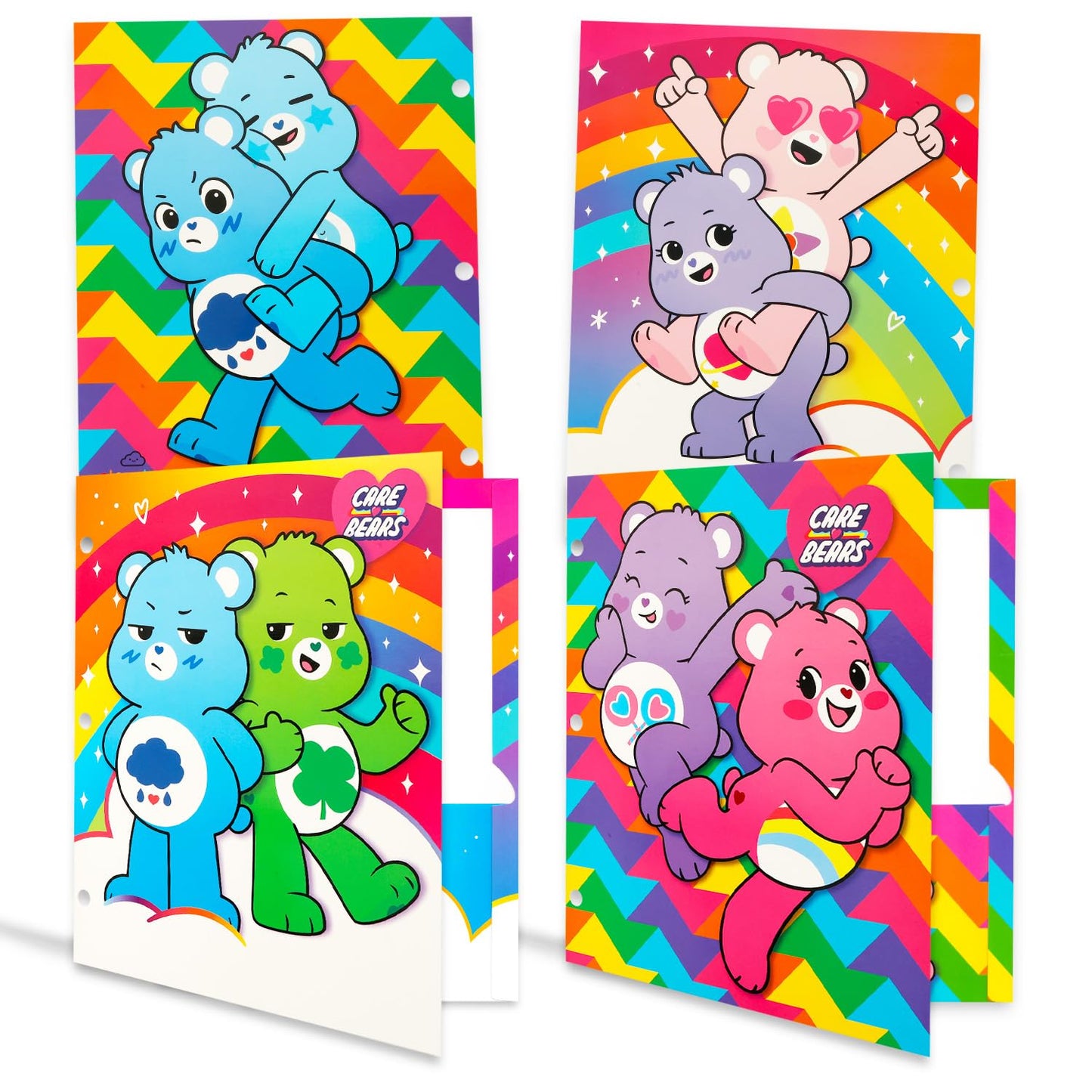 Care Bears Folder Set - Bundle with 4 Laminated Folders with 2 Pockets Each for Office, Classroom, Plus More | Care Bears School Supplies