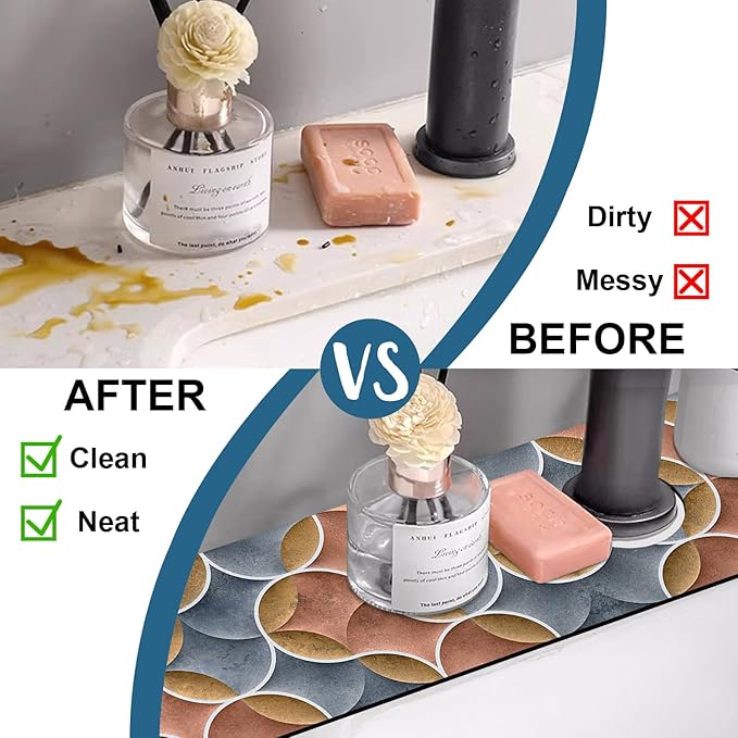 Geometric Printing Sink Splash Guard Faucet Mat Ceramic Tile Texture Super