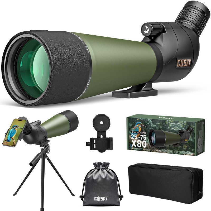Gosky Flagship 25-75x80 Spotting Scope - Spotting Scopes with Tripod, Carrying Bag and Quick Phone Holder BAK4 Waterproof Spotter Scope for Bird Watching Target Shooting,Upgraded Version