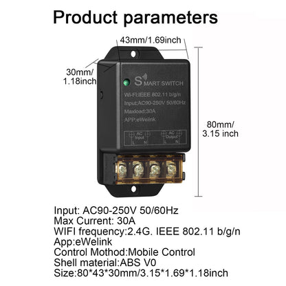 30A Hight Power WiFi Wireless Smart Switch, DIY Module for Smart Home Automation, ewelink APP Remote Control, Timer, Compatible with Alexa & Google Home