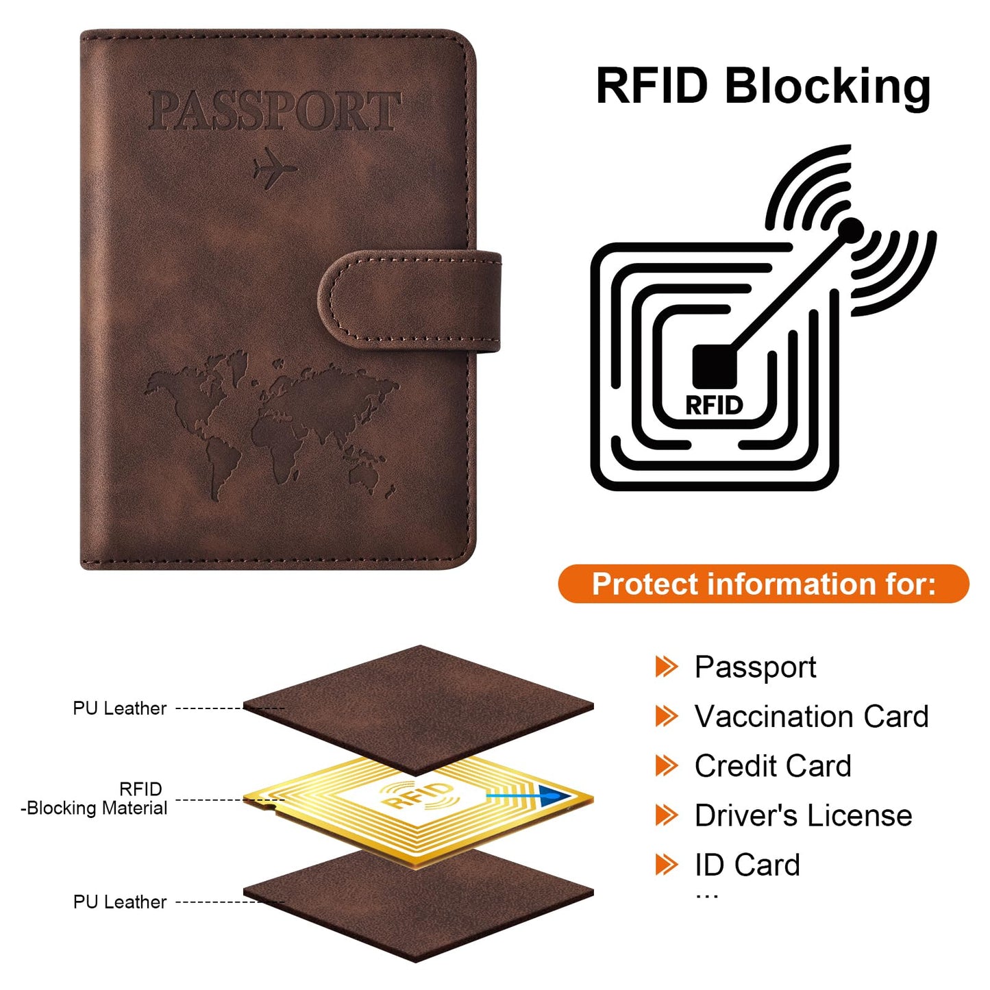 Eoehro Passport Holder for Travel Essentials, Passport Wallet Cover Case for Travel Must Haves Accessories,Passport Book Holders for Women and Men(coffee)