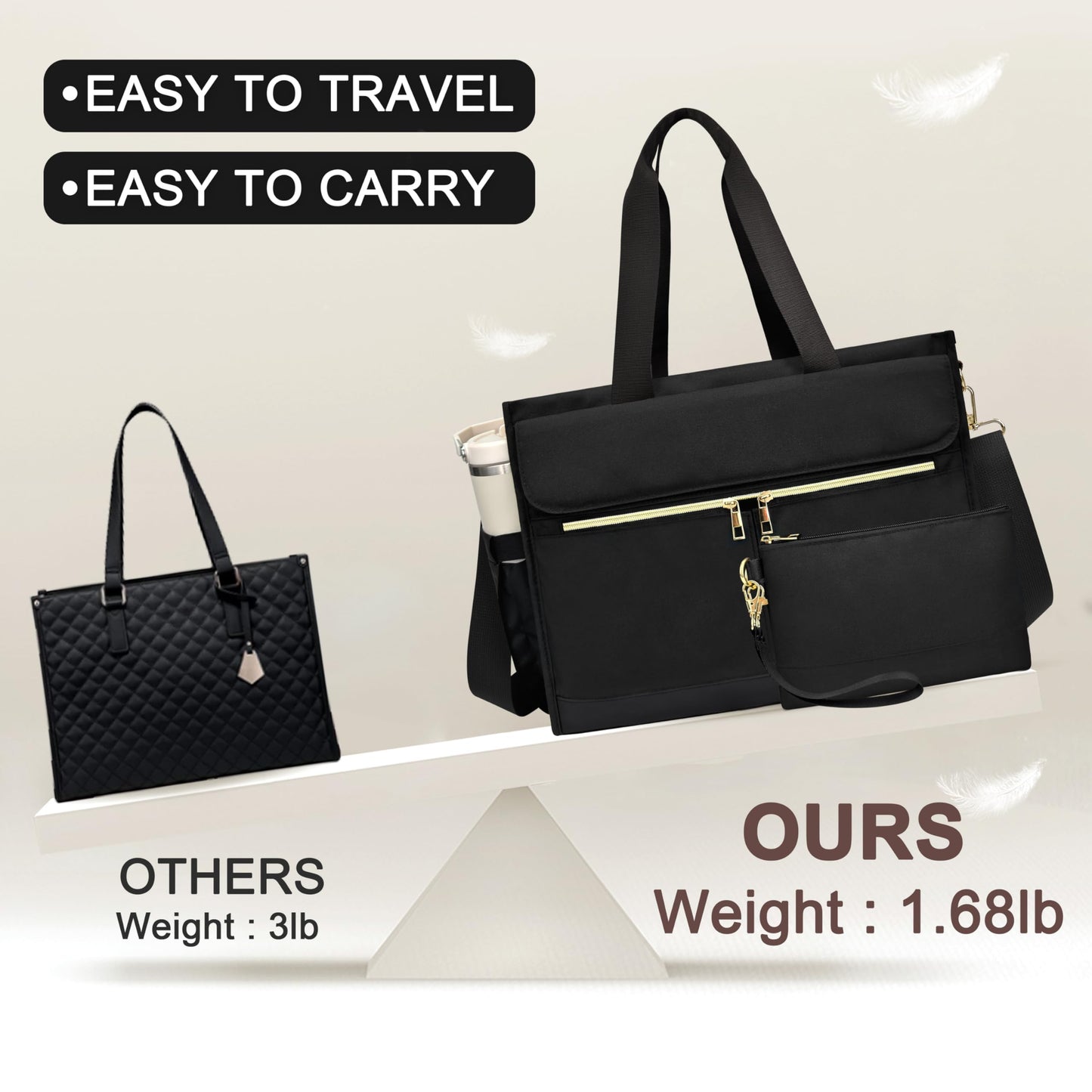 PASMAN Laptop Bag for Women 15.6 Inch, Work Bags for Teacher & Nurse with Compartments, Professional Office Computer Handbag(Black)