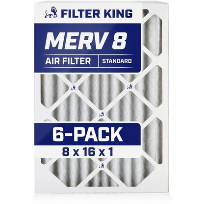Filter King 8x16x1 Air Filter (MERV 8) (6-Pack) Dust & Allergy Control AC Furnace Filters, MADE IN USA, HVAC, Pleated, Electrostatic (Actual Size: 7.5 x 15.5 x .75)
