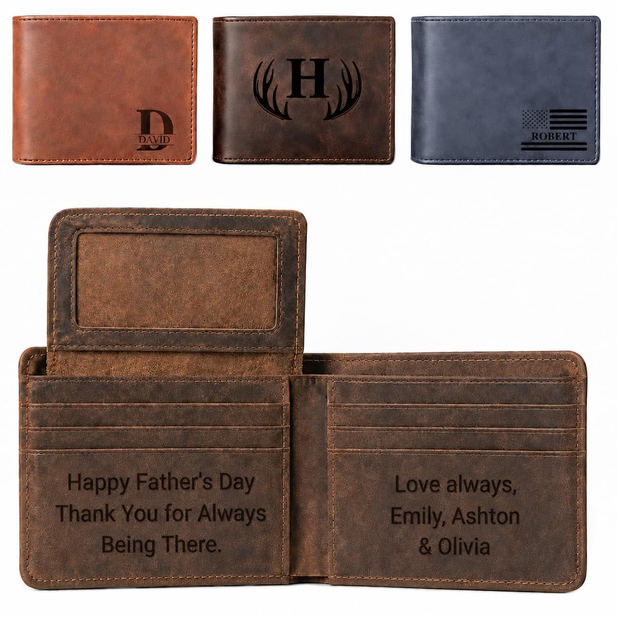 GiftShopie Personalized Handmade Genuine Leather Wallet for Men | Custom Engraved Name & Initial | Customized Monogram Wallet Gift for Dad, Husband, Boyfriend | Birthday, Father's Day Present