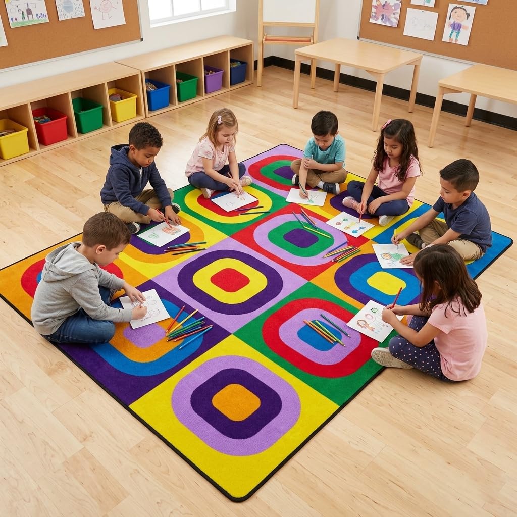 Kids Rug, Classroom Carpets Playmat Rugs - 5x7 Ft Kids Carpet with Rubber Backing, Colorful Children's Classroom Seating Rug Play Mat Nursery Rugs for Children Bedroom Playroom Elementary
