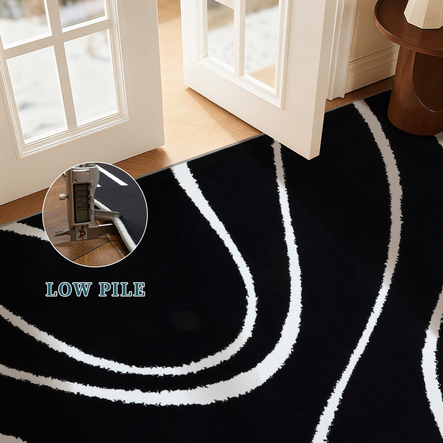 YIHOUSE Abstract Washable Rug 5x7,Ultra Thin Non Slip Black Rugs for Living Room,Modern Minimalist White Stripe Rugs for Bedroom,Dining Room Office Playroom (5'x7',Black-2)