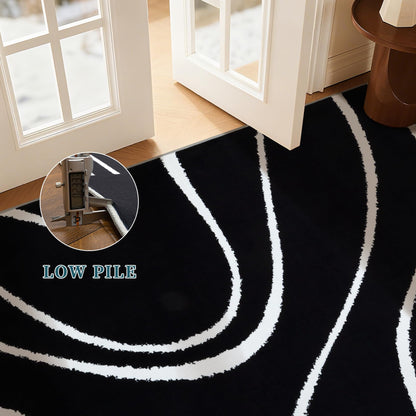 YIHOUSE Abstract Washable Rug 5x7,Ultra Thin Non Slip Black Rugs for Living Room,Modern Minimalist White Stripe Rugs for Bedroom,Dining Room Office Playroom (5'x7',Black-2)