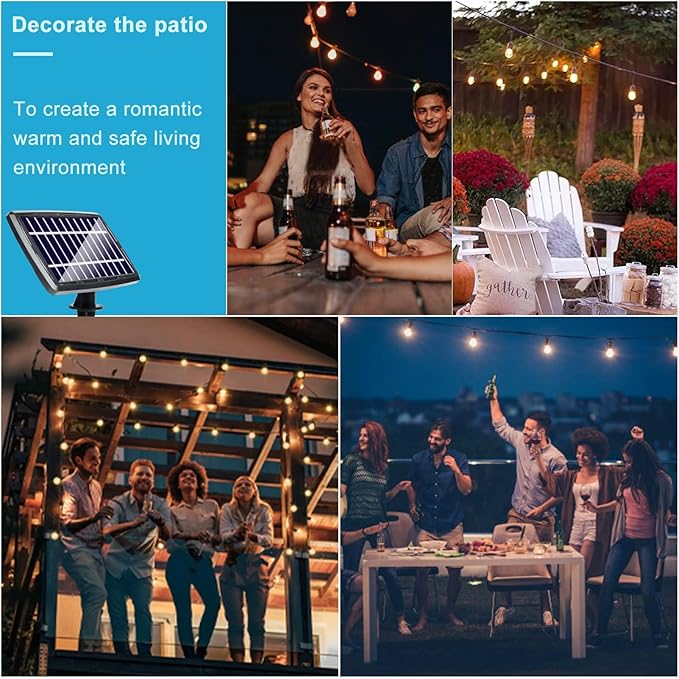 Lightdot 48FT Solar Outdoor String Lights,LED Bistro String Lights with Shatterproof G40 Bulbs, 2700K Dimmable, Waterproof Hanging Lights for Porch, Party, Garden, Backyard, Balcony