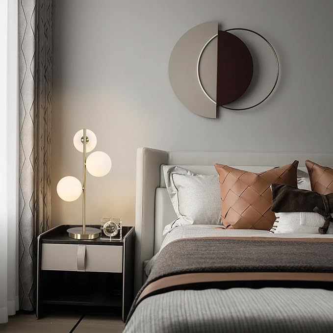 3 Lights Brass Metal Bedside Lamp, Mid Century Globe Table Light, White and Gold Reading Lamp for Office Living Room Dresser Bathroom, G9 Base