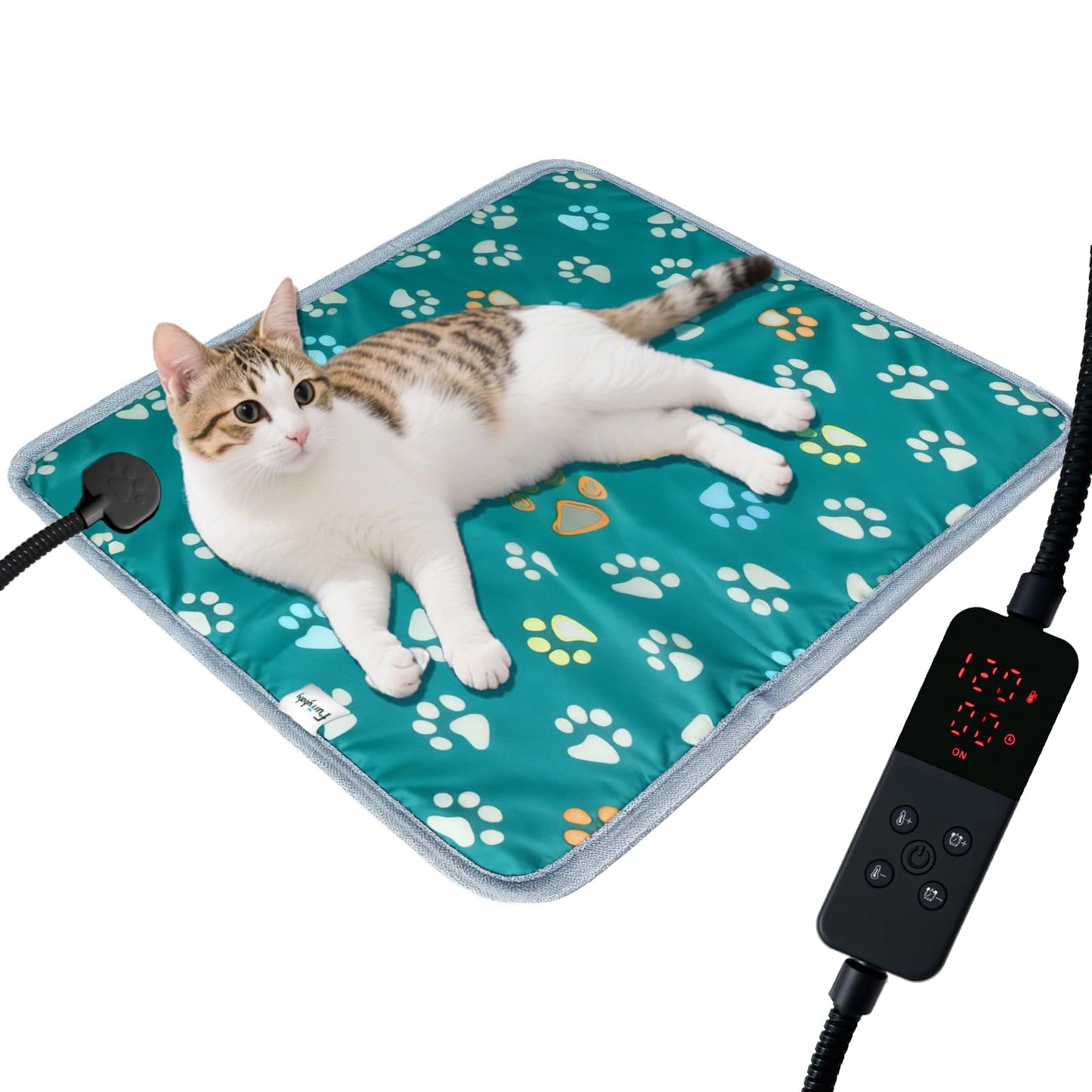 furrybaby Pet Heating Pad, Waterproof Dog Heating Pad Mat for Cat with Durable Anti-Bite Tube Indoor for Puppies Dogs Cats (1 Pack Black, 17 X 17in, Temp Adjustable)