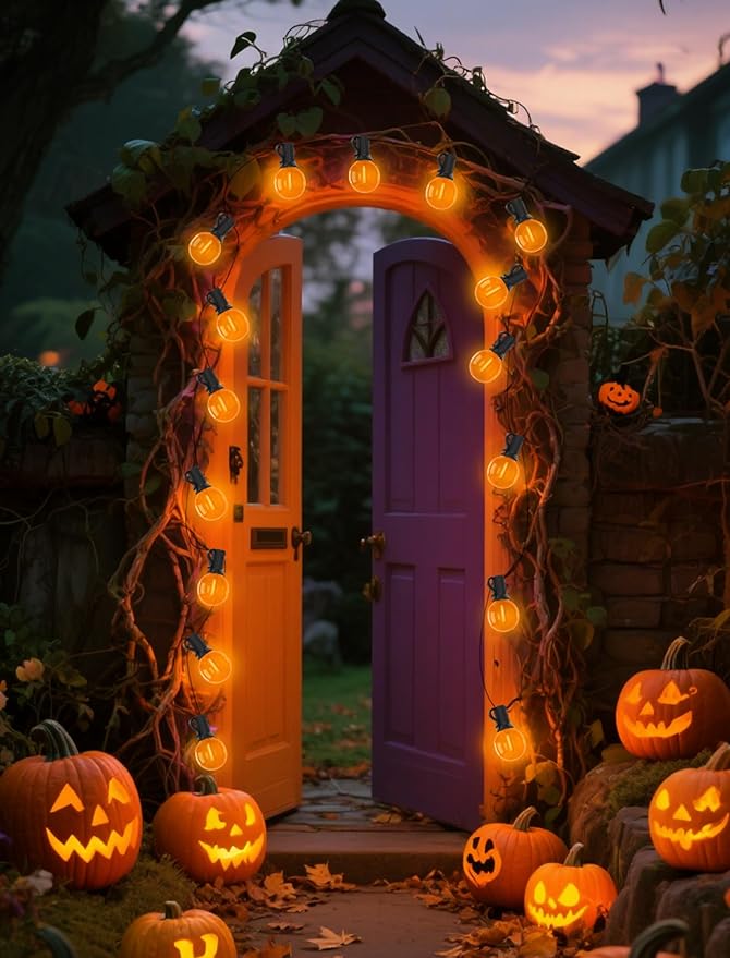 G40 LED Orange Halloween String Lights Outdoor, 25Ft Orange Hanging String Lights with 27 Bulbs for Halloween Thanksgiving Indoor Outdoor Party Chirstmas Festival Haunted House Decor