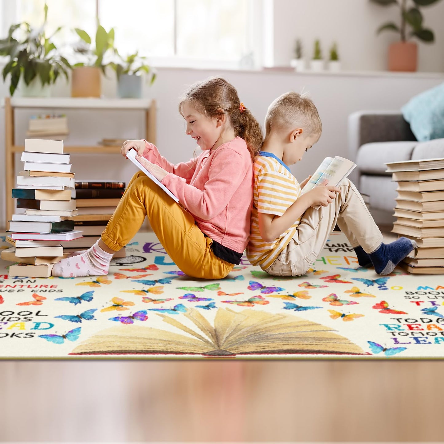 Teenyyou 5 x 3.3 ft Large Classroom Rug Elementary Reading Educational Area Rug Kids Room Children Classroom Carpet Playroom Learning Colorful Square School Decor Seating Carpet 7 Seats