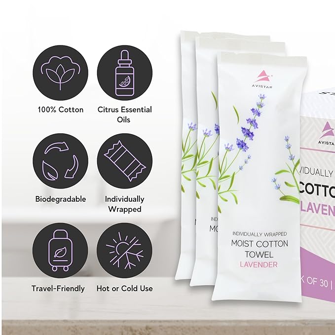30 Hot or Cold Wrapped Moist Towels – 9'' x 9" Moist Towelettes Individually