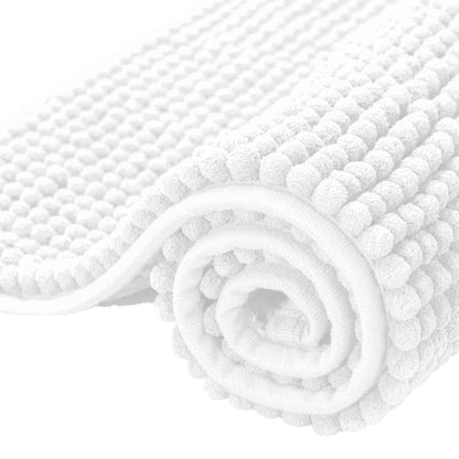 SUBRTEX Bathroom Rugs Chenille Bath Rug Soft Short Plush Bath Mat Soft Shower Mat Water Absorbent Shower Mat Quick Dry Machine Washable (White, 20" x 32")