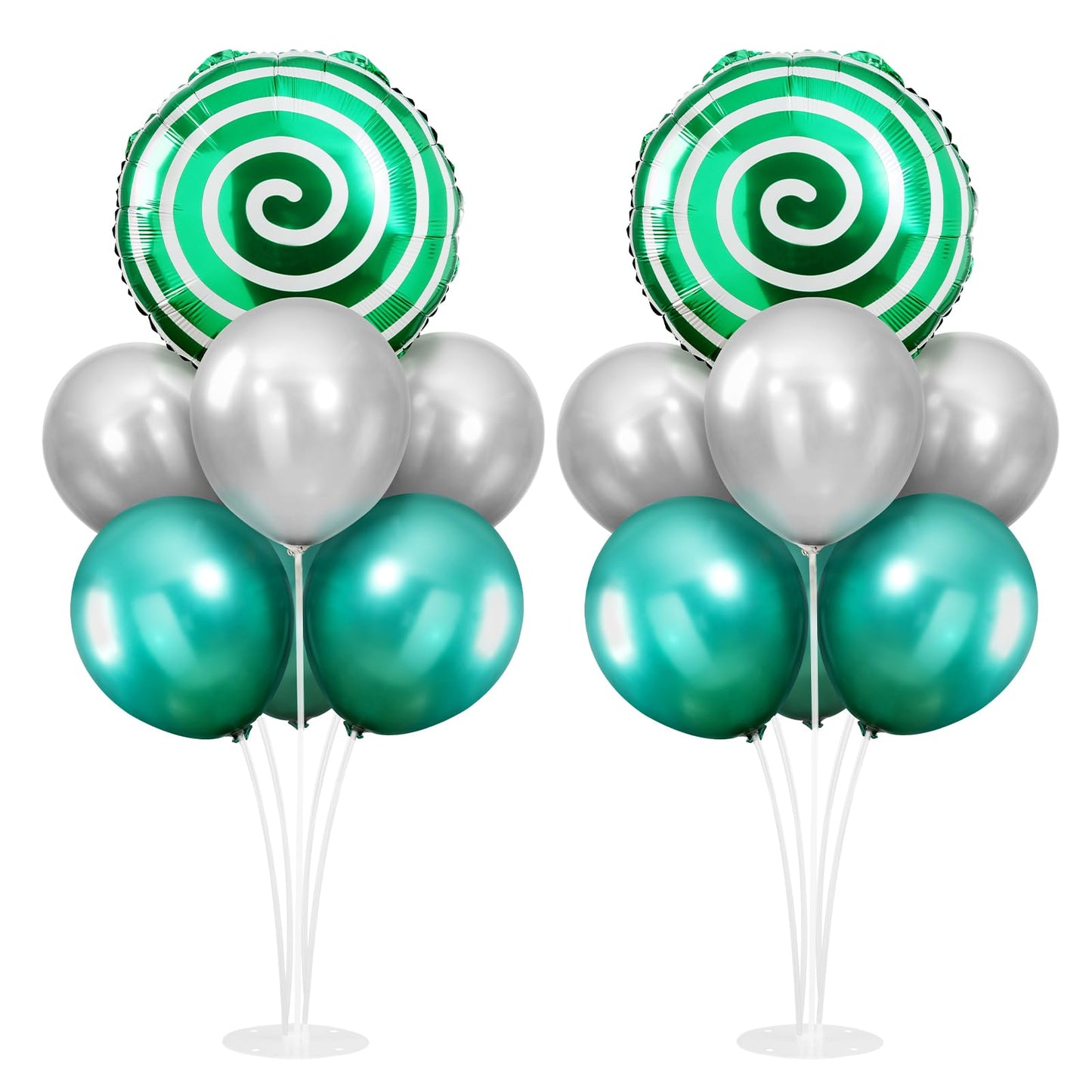 2 Sets Red White Lollipop Balloon Stand Kit, 18 Inch Swirl Foil Balloons Table Centerpieces for Candyland Birthday Party Decorations, Baby Shower, Sweet Candy Themed Party Supplies-Green