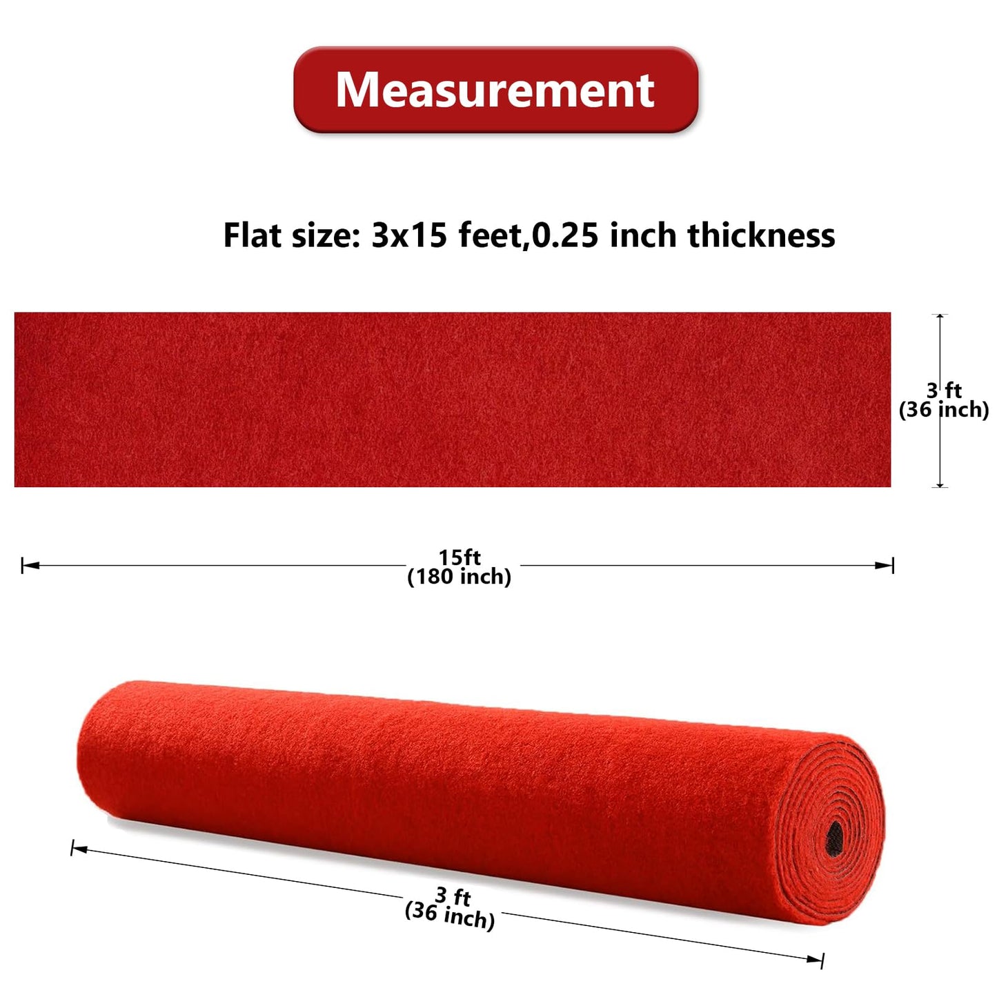 Red Carpet Runner Rug for Party and Event, Non-Slip TPR Rubber Backed Aisle Runway red Rug for Step, Proposal & Wedding Christmas Thanksgiving Decorations, Runway Rug for Prom(3 x 15ft, 450 GSM)