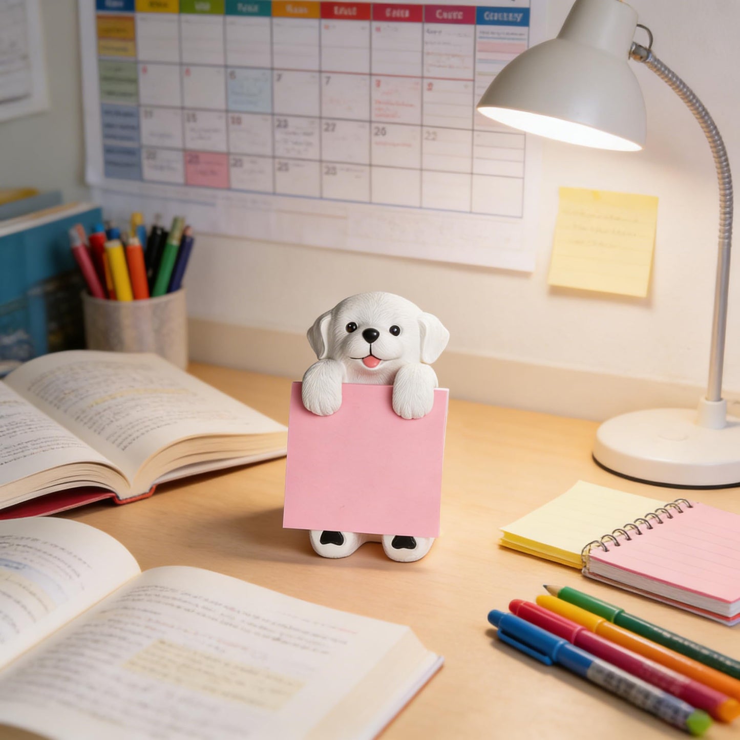 Dog Pop-up Sticky Note Dispenser, Includes 1 Pad of 3x3 in Super Sticky Notes, 100 Sheets, Resin Cute Handmade Desk Holder for Office & Home