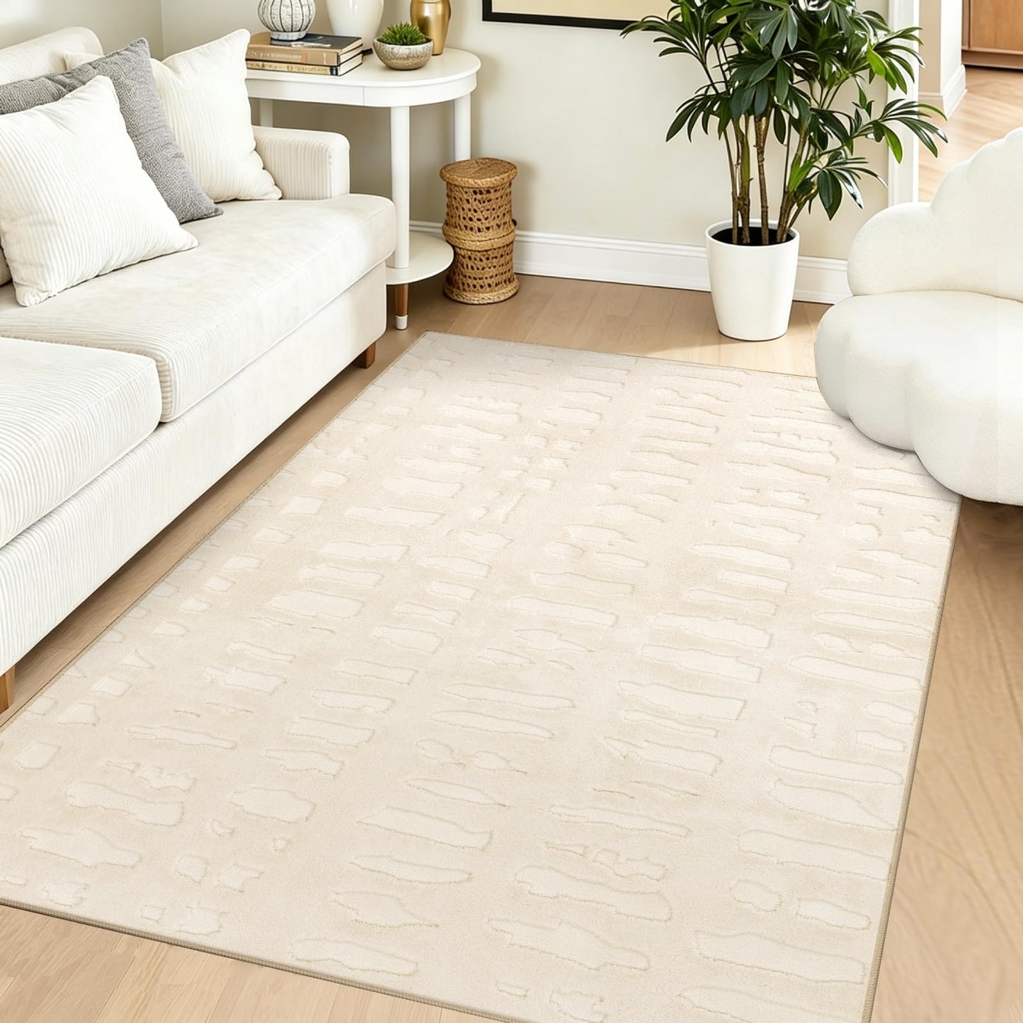 Yamaziot 4x6 Washable Area Rug, High-Low Grid Textured Living Room Rugs, Soft Fluffy Non-Slip Mats Stain Resistant Contemporary Boho Carpet for Dining Room, Kids Nursery Room, Bedroom, Office