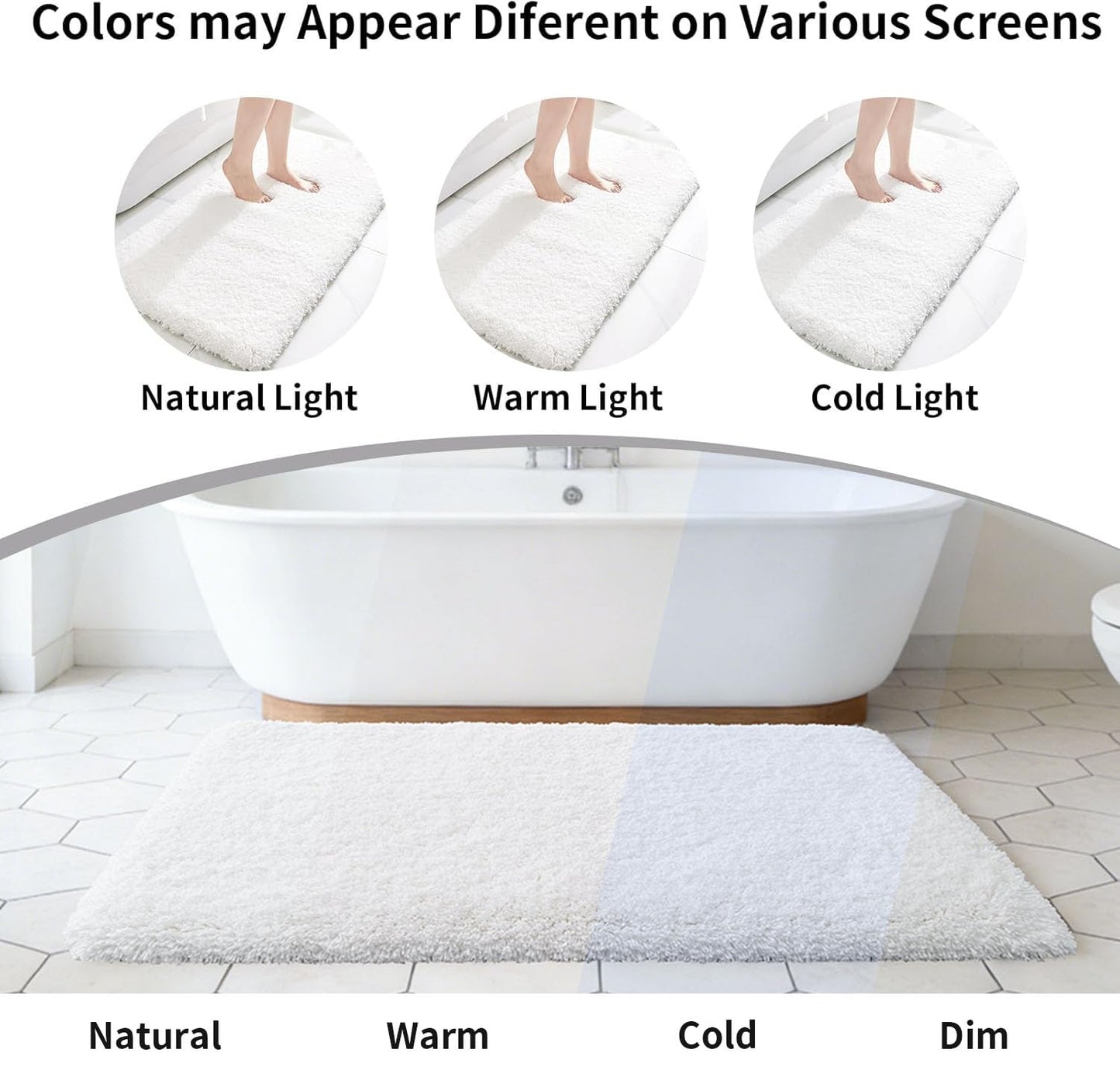 Disolla White Bathroom Rug 20x32 - Non-Slip Plush Thick Bath Mat, Highly Absorbent & Ultra Soft Fluffy Floor Mat, Machine Washable for Shower and Tub