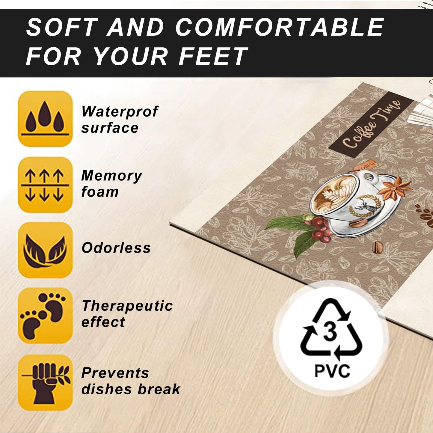 comfoyar 2 Piece Kitchen Mat Set, Coffee Non-Slip Waterproof Kitchen Rugs and Runner Sets Cushioned Kitchen Floor Comfort Standing Mats for Kitchen, Sink, Office, Laundry, 17"x47"+17"x30"