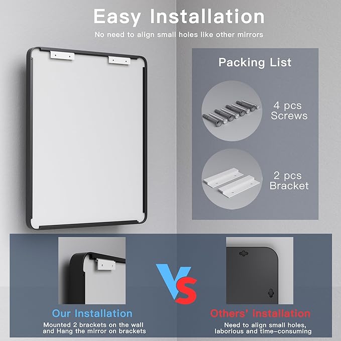 ISKM Silver Framed Mirror for Bathroom 55" x 36" Matte Bathroom Vanity Mirror Anti-Rust, Tempered Glass, Rounded Rectangle Mirror(Horizontal/Vertical)