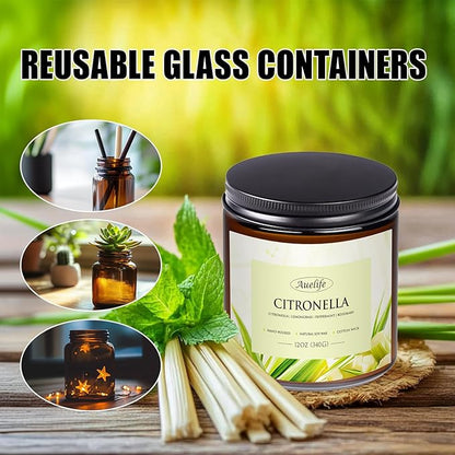 Auelife Scented Candles, 12oz Large 3-Wick Candle for Home Patio Camping & Garden, Natural Soy Wax Citronella Candle for Summer Gift, Long Lasting for Indoor Home Scented, 50+ Hour Burn