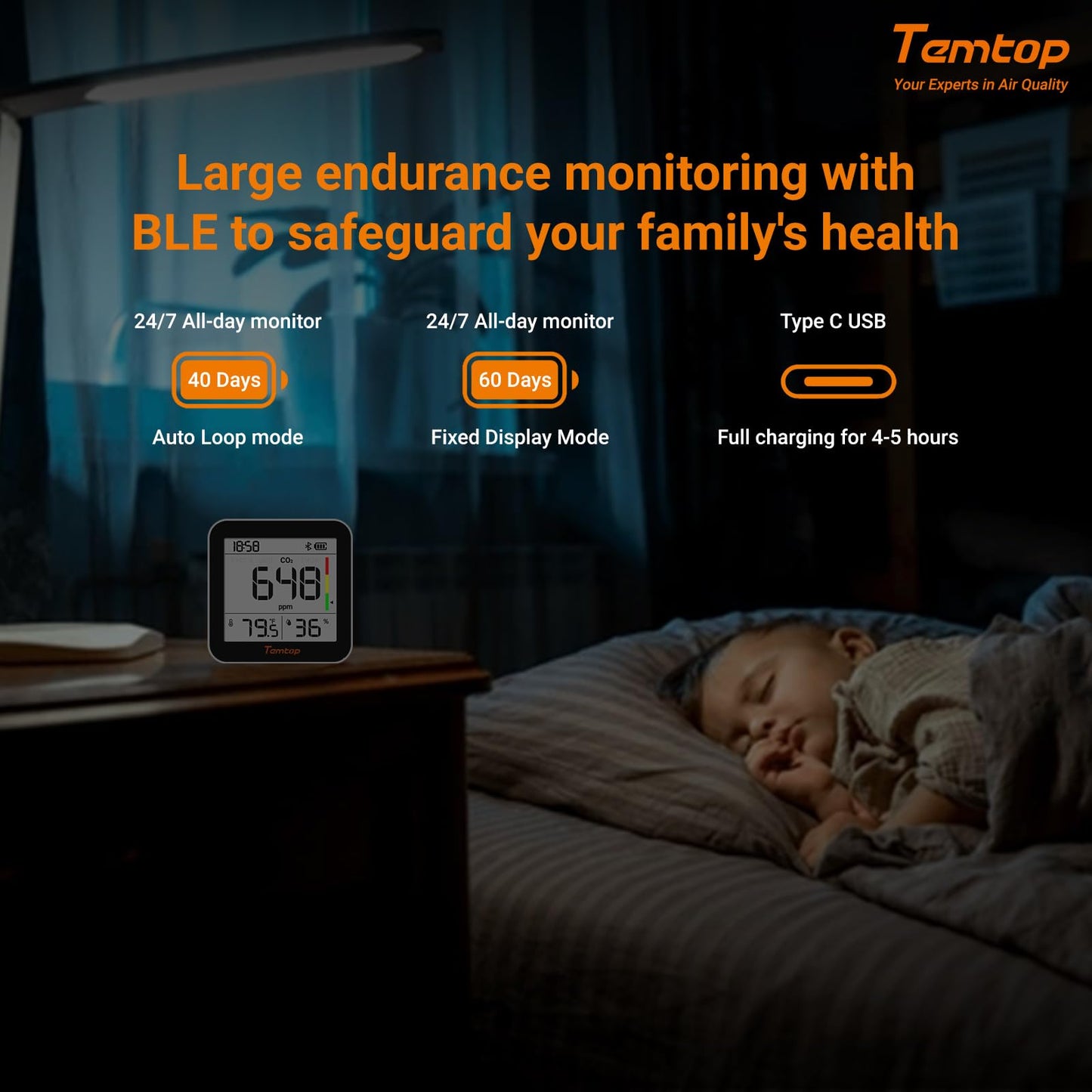 Temtop M10+ 6-in-1 CO2 Meter & Indoor Air Quality Monitor
