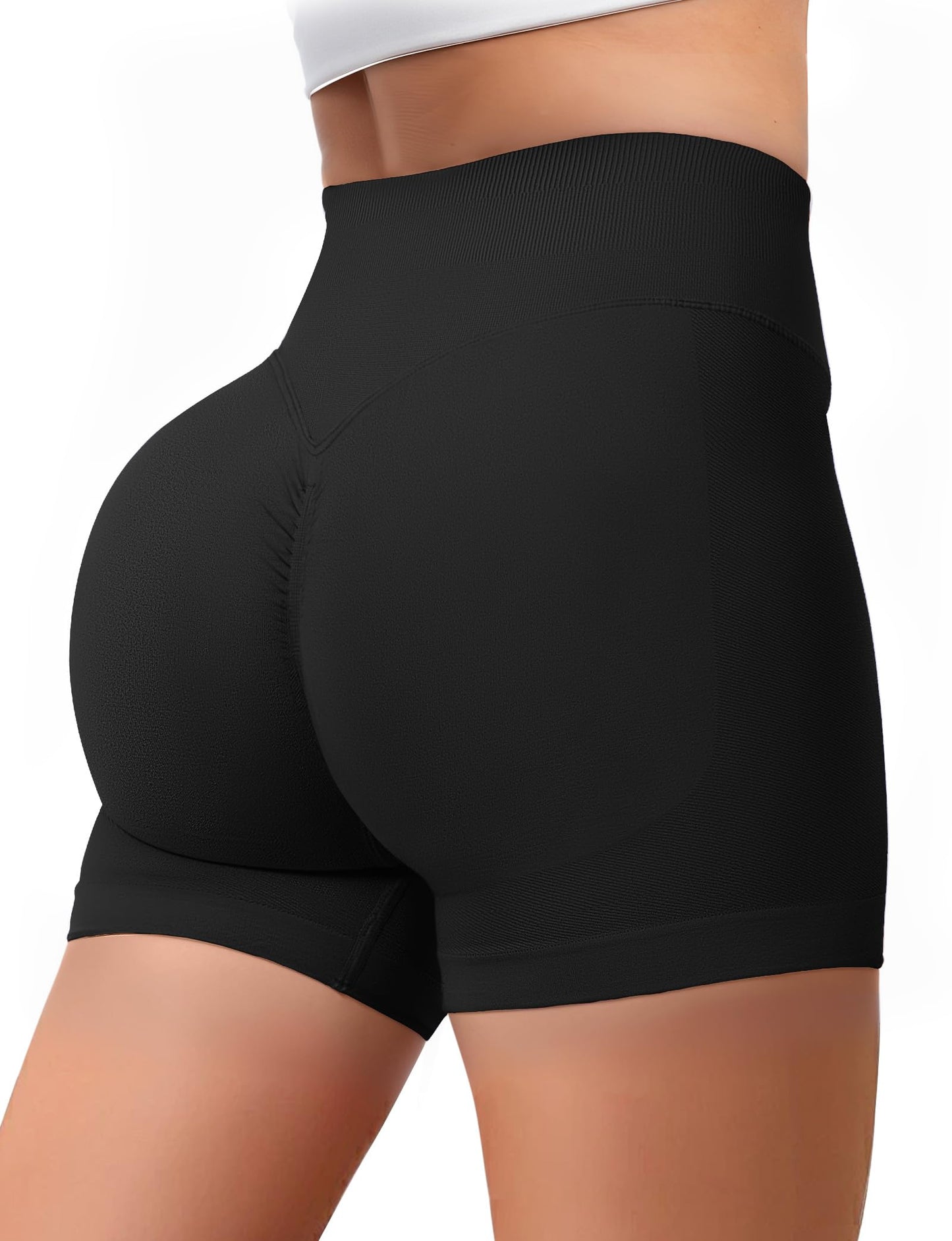Buauty Women Workout Shorts 3.6" Butt Lifting High-Waisted Seamless Pants Scrunch Booty Athletic Gym Yoga Biker Shorts Black XS