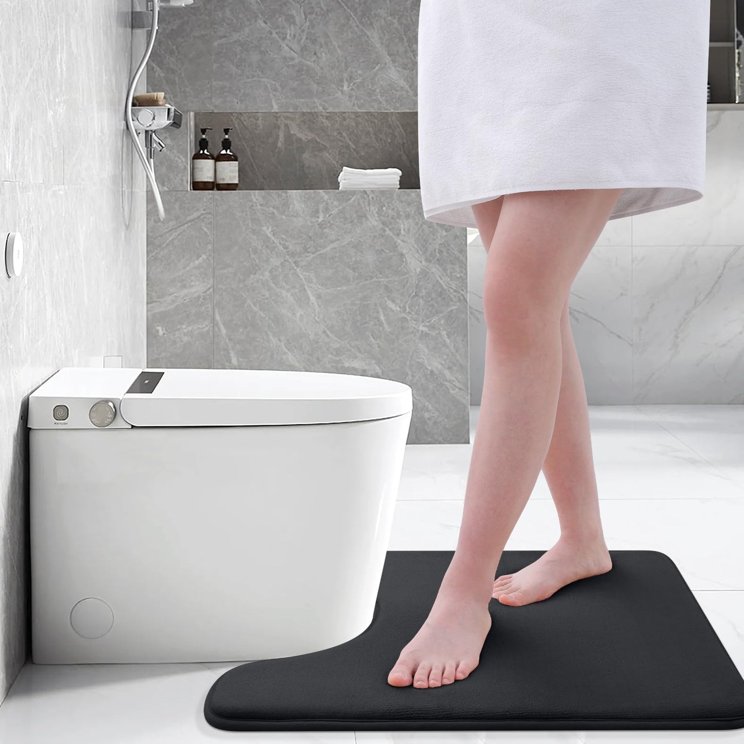 Smiry Memory Foam Toilet Rugs U-Shaped 24x20, Extra Soft Absorbent Non-Slip Contour Bathroom Rugs, Machine Washable Bath Mats for Toilet, Black