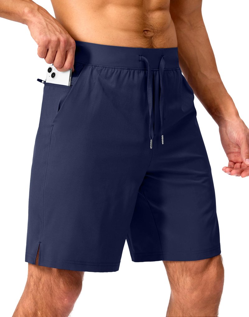 Soothfeel Men's Running Shorts with Zipper Pockets 9 Inch Lightweight Quick Dry Gym Sports Athletic Workout Basketball Shorts for Men (Navy, XL)