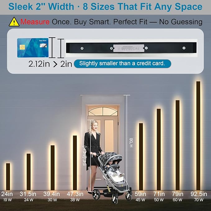 Modern Outdoor Wall Light, 2700k-6500k Dimmable Outdoor Wall Sconce 24inch Black Exterior Lights Wall Mount with Remote Control, IP65 Waterproof Anti-Rust Linear Long Porch Lights Outside