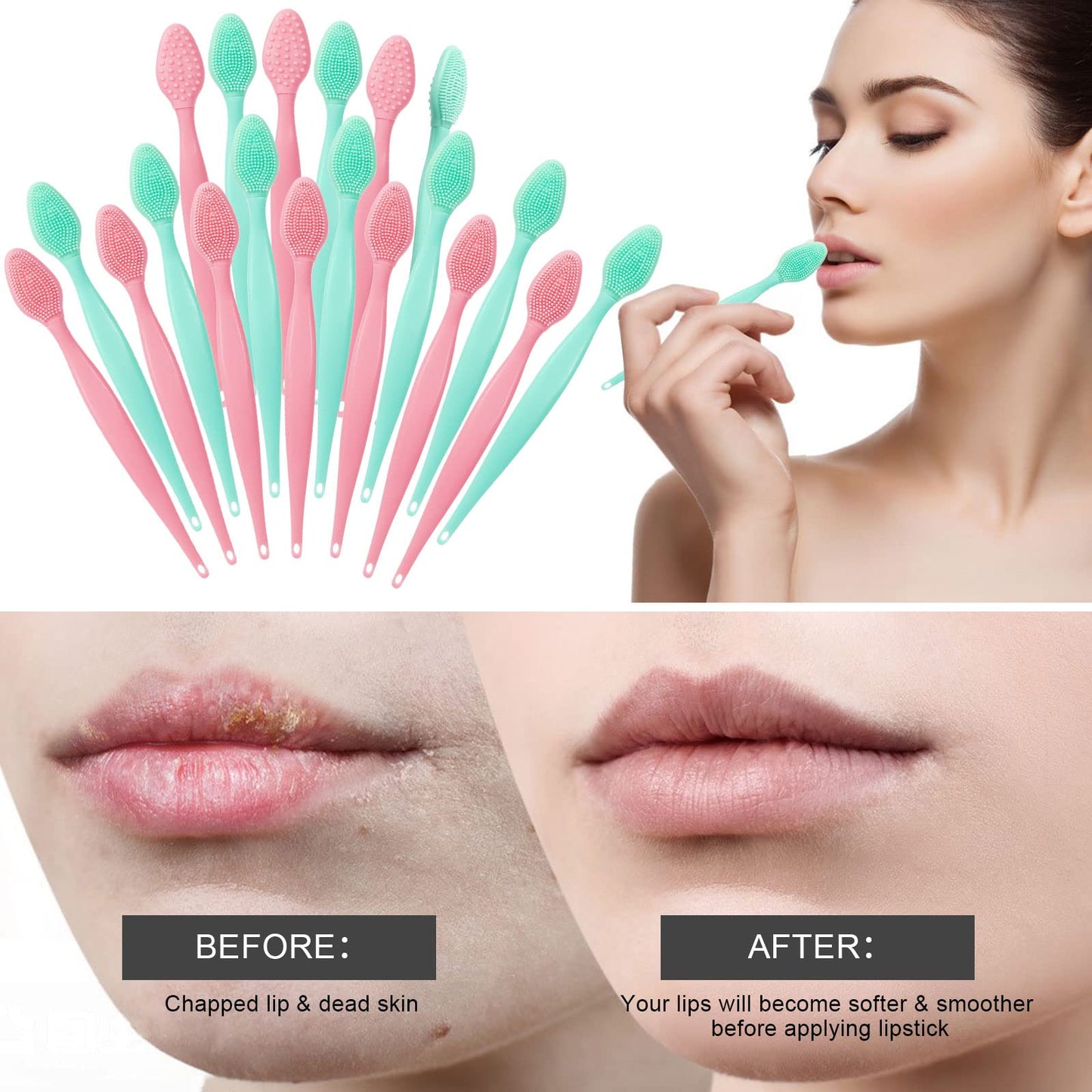 Silicone Facial Cleansing Brush 3 Pack, Beomeen 4 in 1 Handheld Face Scrubber for Deep Gentle Exfoliating, Double-Ended Face Wash Scrub Brush for Face Skincare and Massage (Green)
